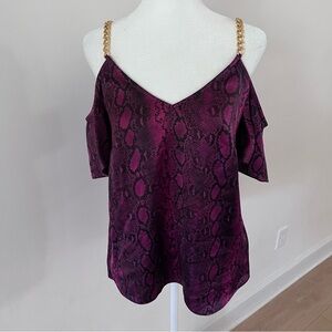 Michael Kors Womens Chain Straps Cold Shoulder Snake Print Blouse |XS|